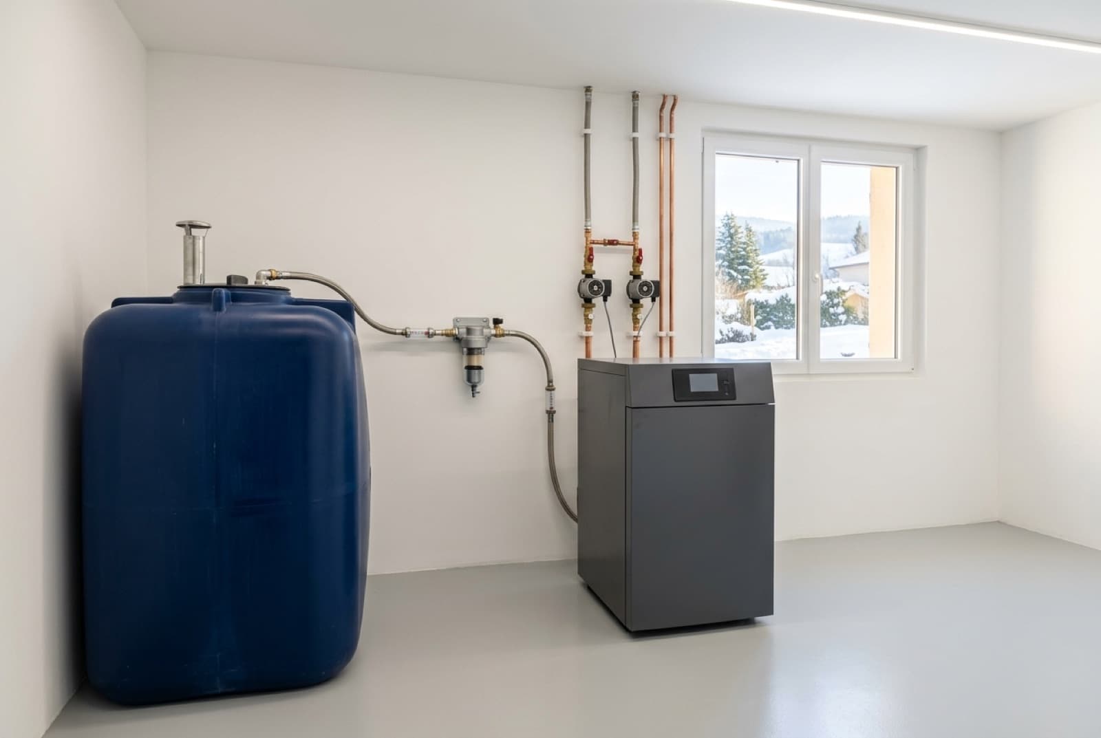 Ligne d'alimentation fioul et filtre traversant un sous-sol non chauffé par temps de gel