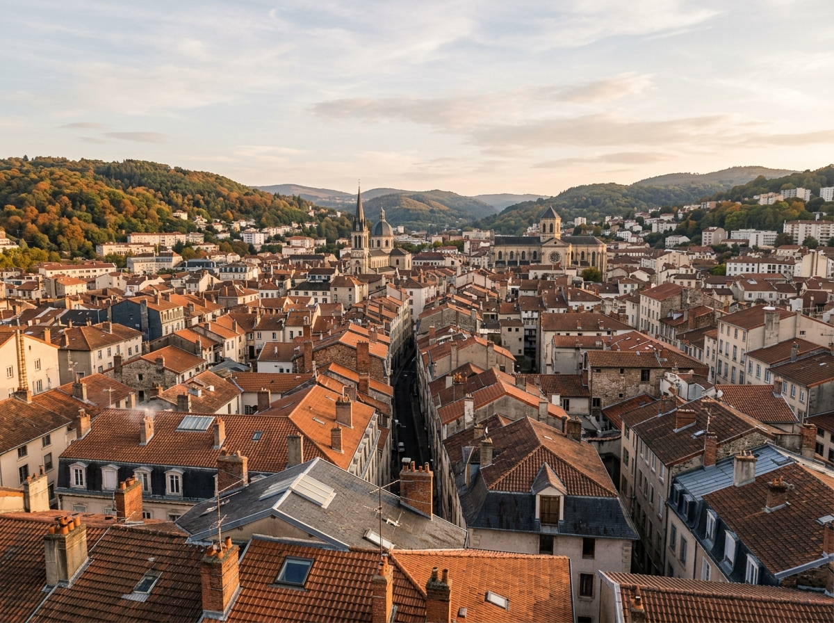 Vue sur des toits de Saint-Étienne en lumière de début d'automne