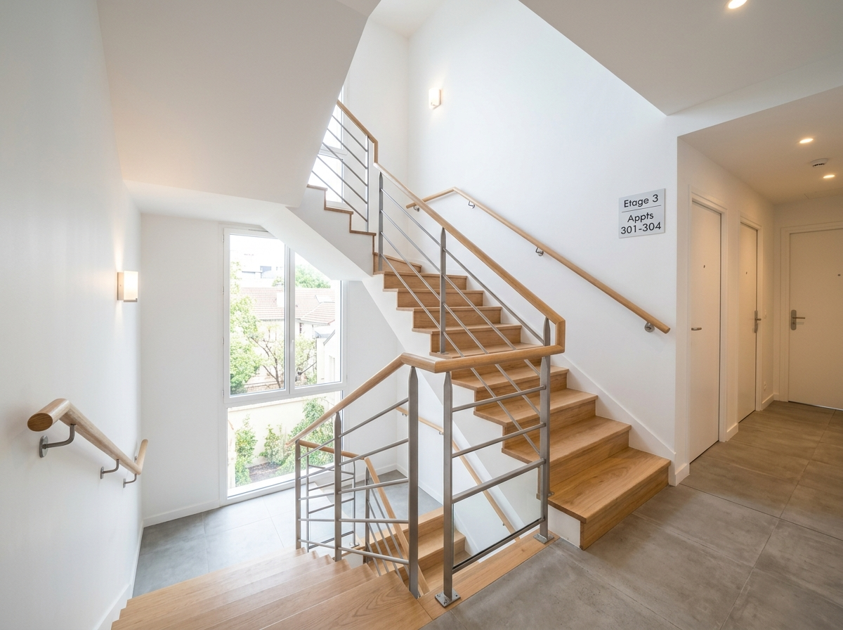 Cage d'escalier ordinaire d'un immeuble d'habitation français