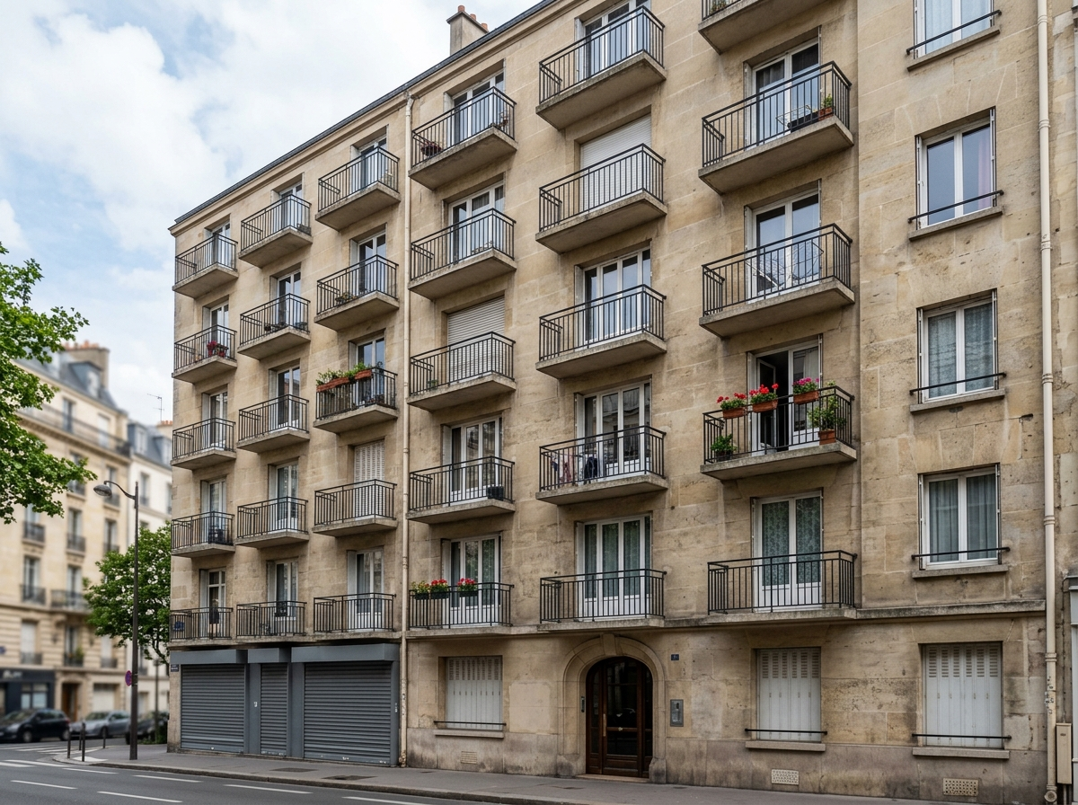 Façade d'un immeuble d'habitation avec plusieurs balcons