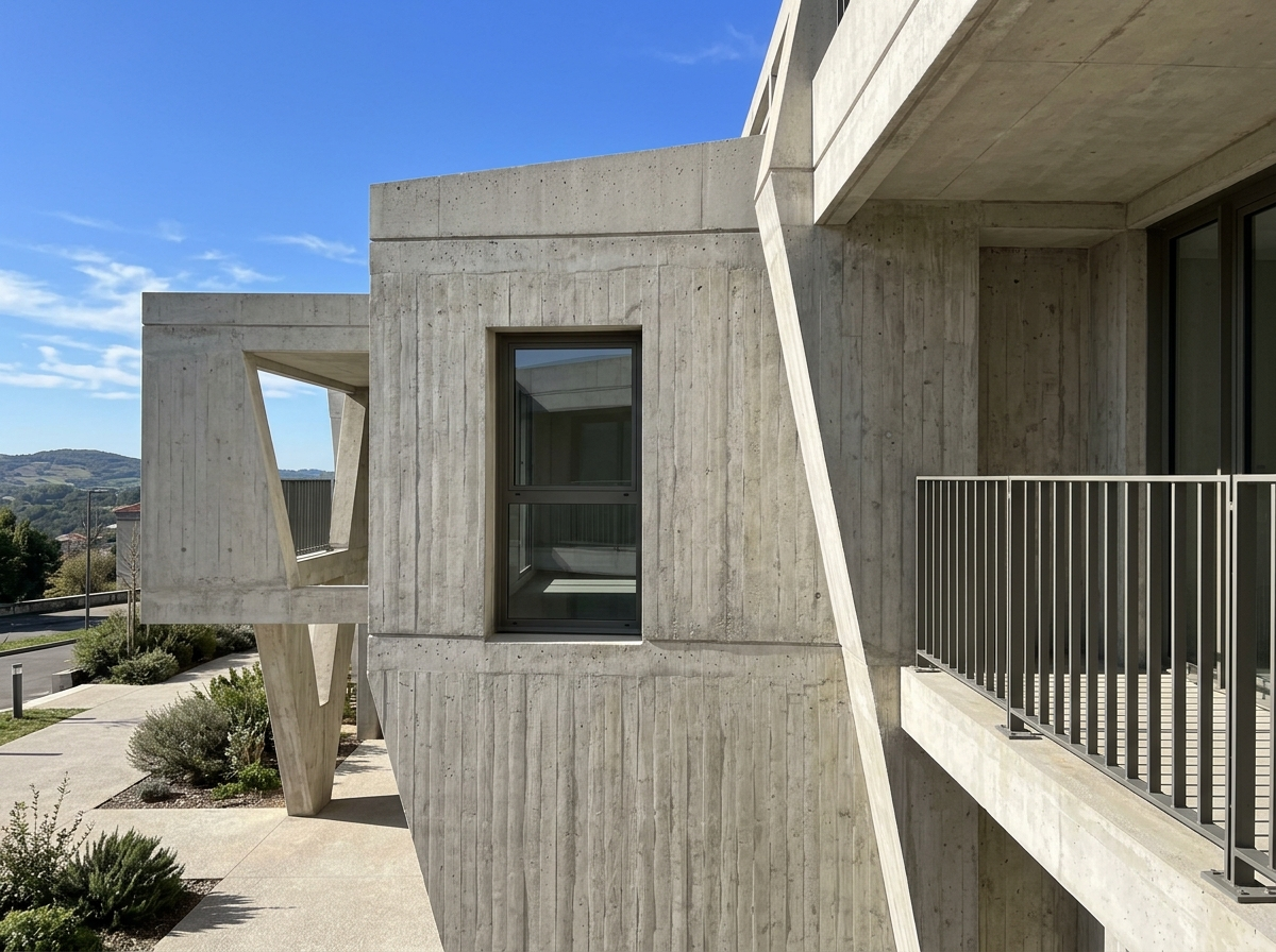 Détail de façade en béton d'un grand ensemble architectural moderniste