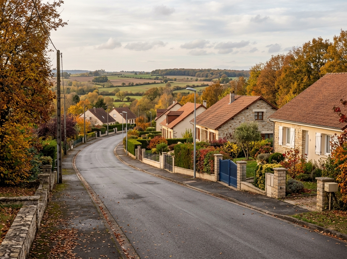 Rue de pavillons individuels dans un cadre de plaine
