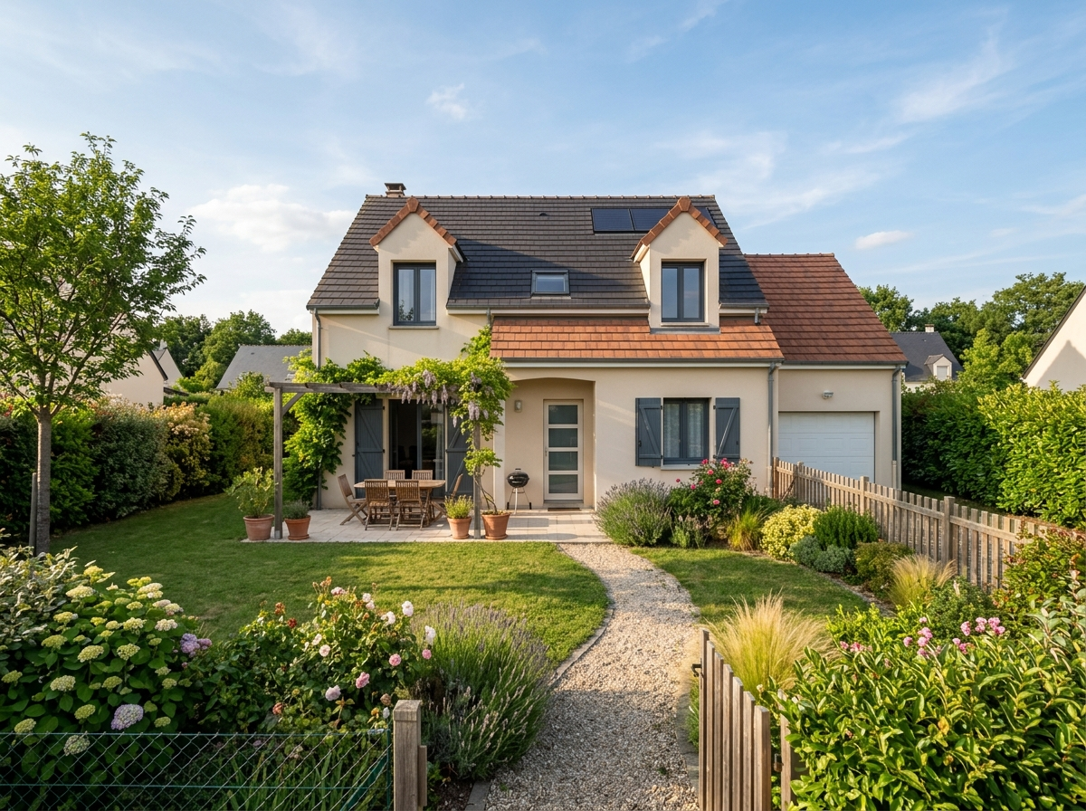 Maison pavillonnaire de périphérie avec jardin