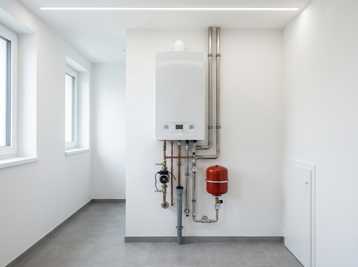 Chaudière murale à gaz dans un petit espace technique