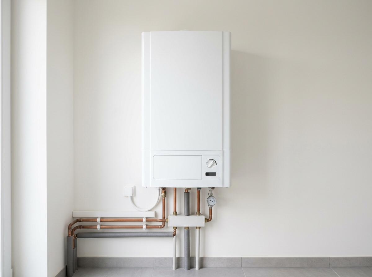 Gros plan sur le boîtier extérieur d'une chaudière à gaz