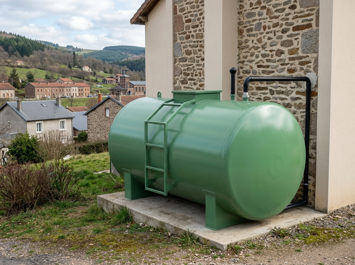 Cuve à fioul extérieure vue sous un angle différent