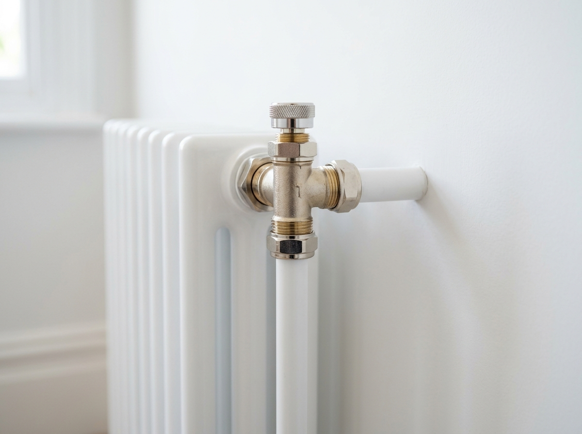Gros plan sur un té de réglage métallique de radiateur